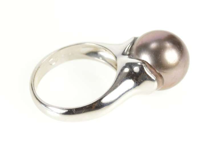 18K White Gold Tahitian Pearl Ornate Bezel Cocktail Ring