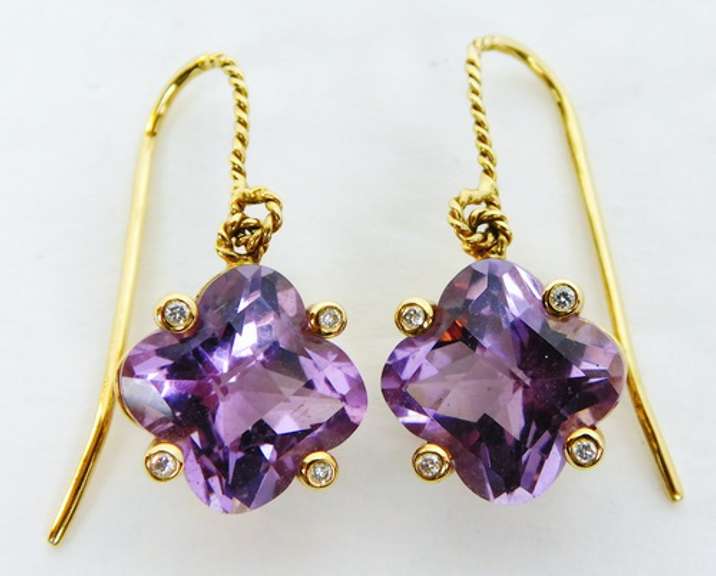 Finest 18K Large Amethyst & Diamond Drop Earrings