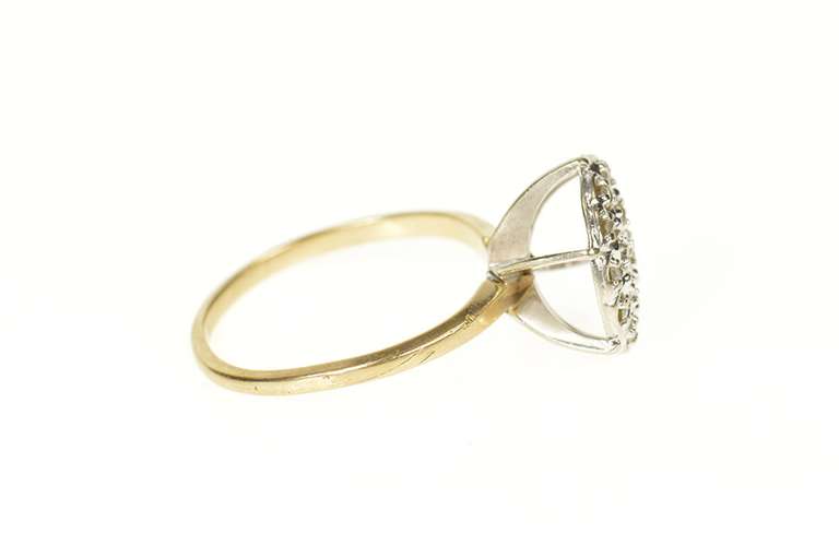 10K Yellow Gold Round Diamond Raised Retro Statement Ring