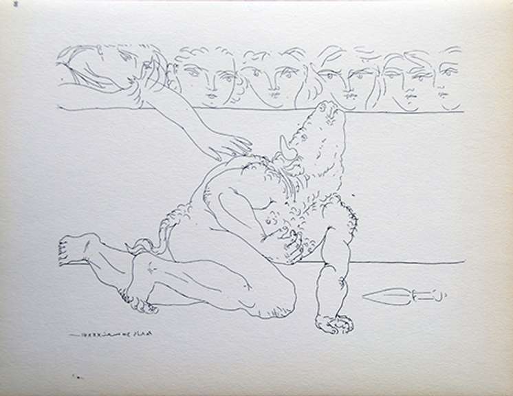 PABLO PICASSO, DYING MINOTAUR IN ARENA