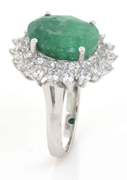 Lavish Natural Emerald & White Sapphire Ring in Sterling Silver