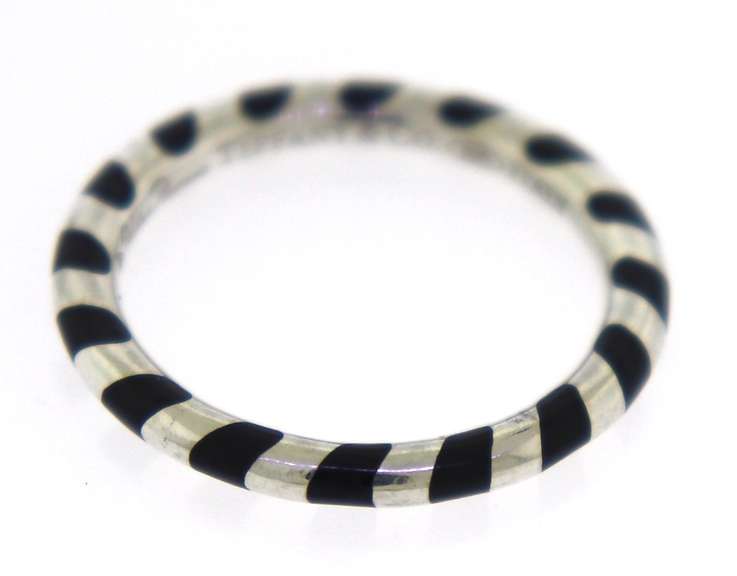 Trendy 925 Sterling Silver Tiffany & Co. Paloma Picasso Black Enamel Swirl Ring