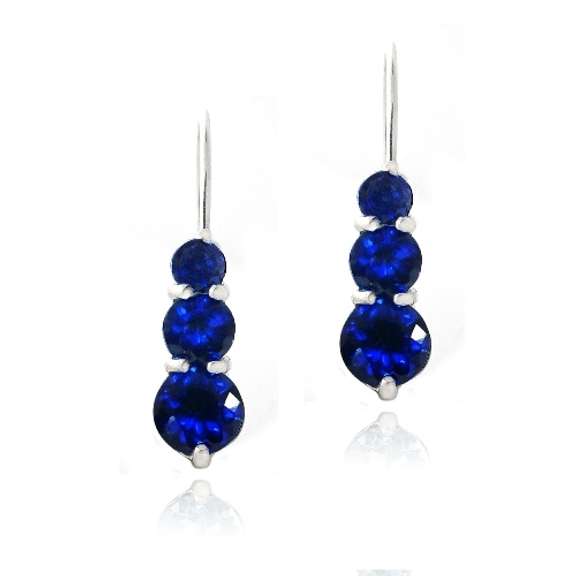 Sterling Silver 2.2ct Created Sapphire Three Stone Drop Earrings