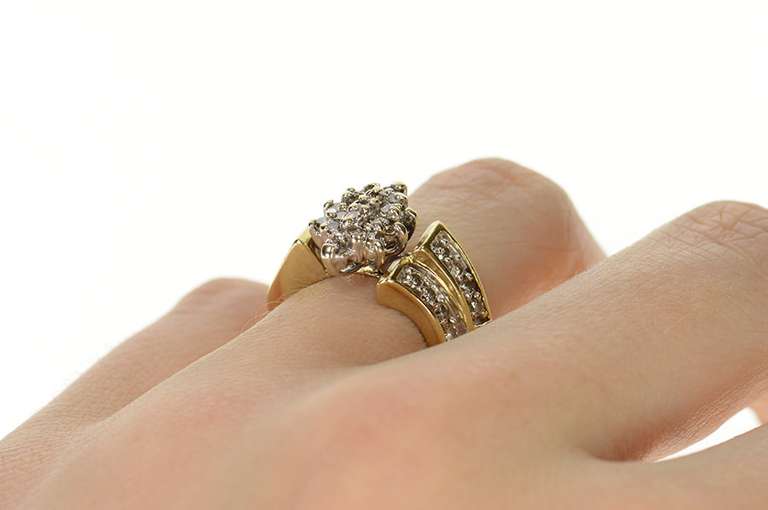 10K Yellow Gold Diamond Marquise Cluster Statement Bypass Ring