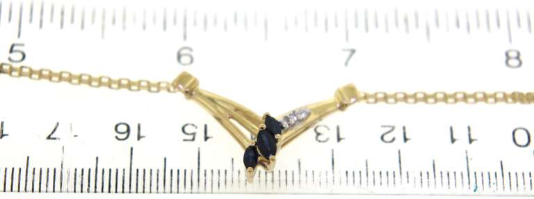 Stunning Yellow Gold Blue Sapphire and Diamond Necklace