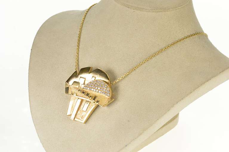 18K Yellow Gold 0.80 Ctw Diamond Modernist Statement Pendant/Pin