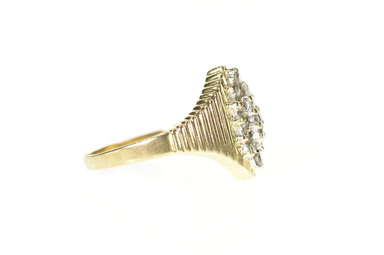 10K Yellow Gold Marquise Retro Grooved Diamond Cluster Ring