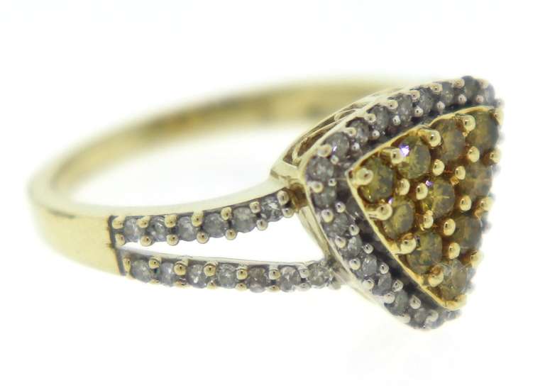 Wonderful Triangle Yellow Diamond Cluster w White Diamond Halo Ring