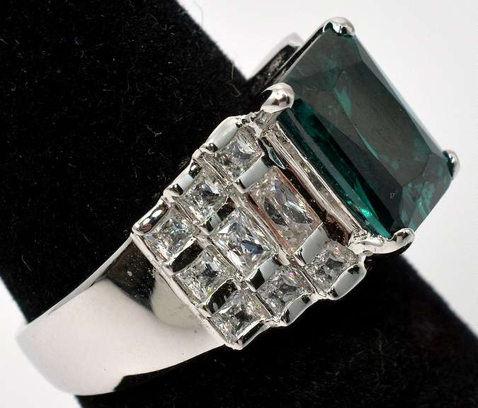 Sterling Silver Green & White CZ