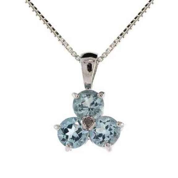 Sterling Silver Blue Topaz and Diamond Accent Three Stone Pendant