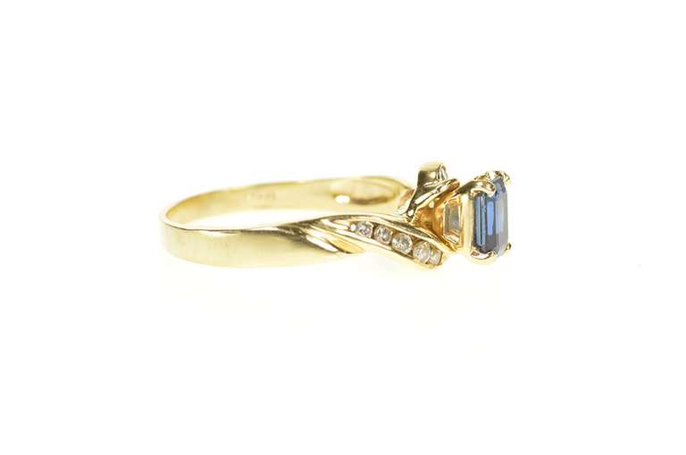14K Yellow Gold Emerald Cut Sapphire Diamond Engagement Ring