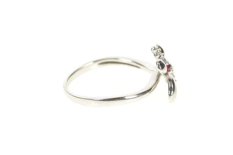 14K White Gold Diamond Ruby Inset Butterfly Statement Ring