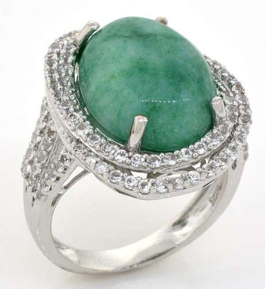 Sparkling Massive 10.82CT Cabochon-Cut Natural Emerald & White Sapphire Ring
