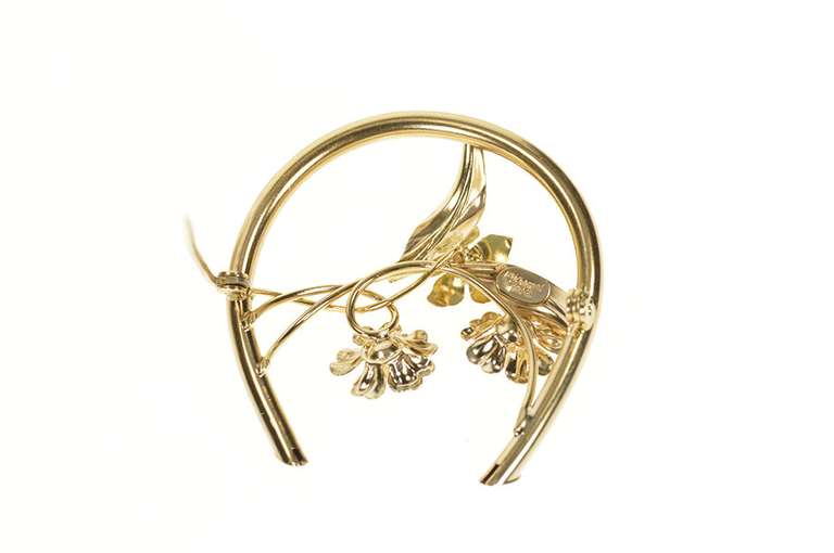 10K Yellow Gold 0.51 Ctw Diamond Flower Horseshoe Statement Pin/Brooch