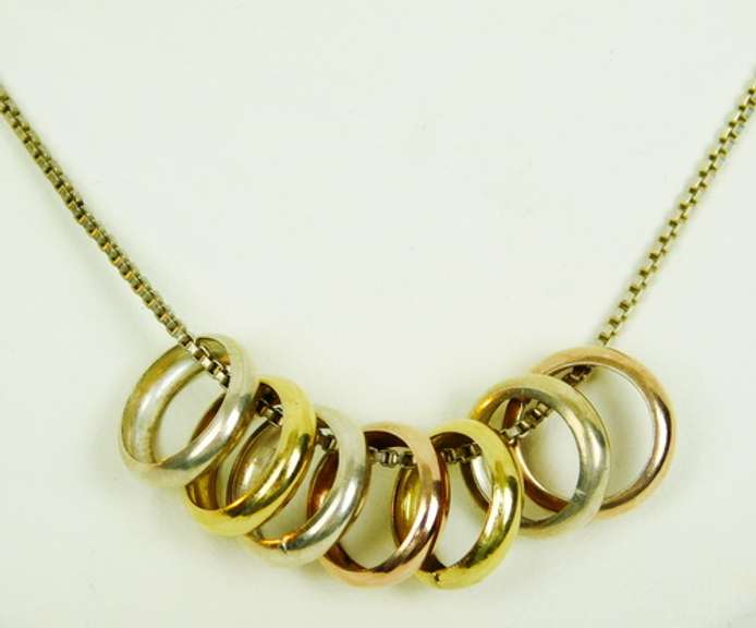 Italian Tri-Color Sterling Silver Circle Necklace