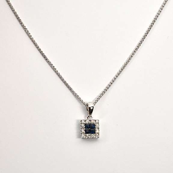 Proper Sapphire & Diamond 14K WG Pendant Necklace