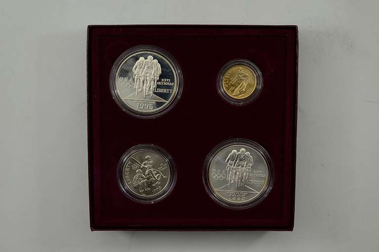 1996 Atlanta Olympic Games 4 Coin Set - GOLD & SILVER $1.00 $5 PR Unc