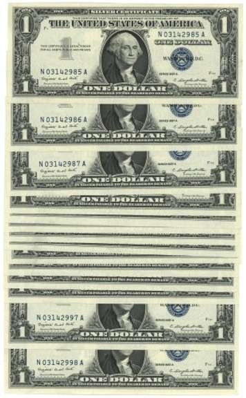 14 Gem CU Consecutive 1957-A $1 Silver Certificates