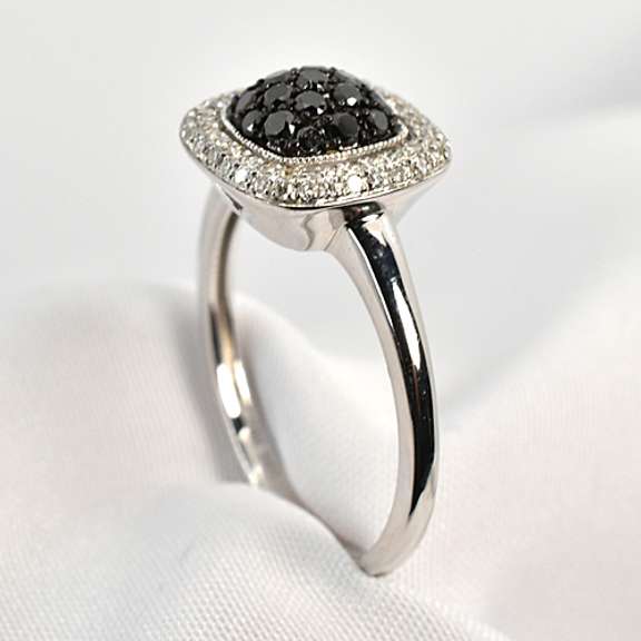 Striking White Pavé & Black Diamond 14K WG Ring
