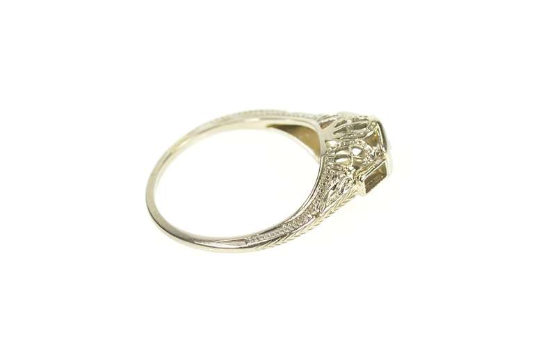 14K White Gold Art Deco Ornate Diamond Filigree Engagement Ring