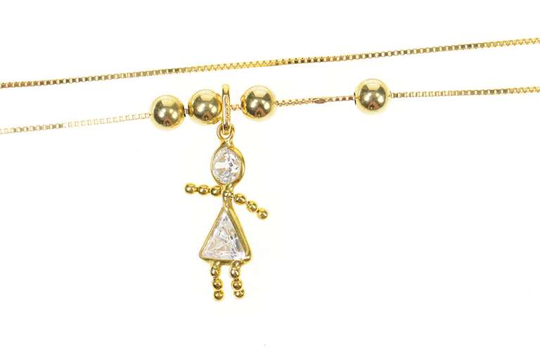 14K Yellow Gold Box Chain Beaded Birthstone Baby Girl CZ Pendant