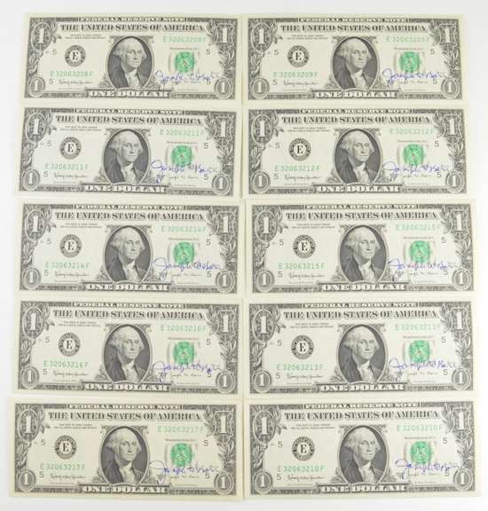 Lot (13) 1969 $1 Federal Reserve Notes - Courtesy Signed