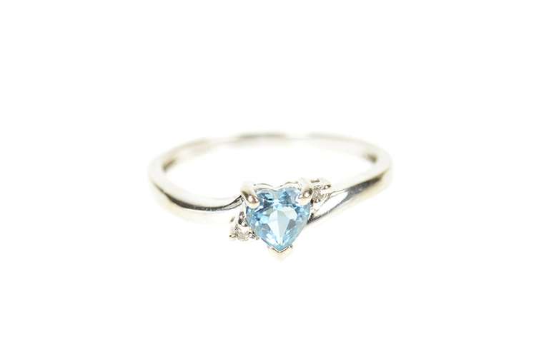 10K White Gold Heart Blue Topaz Diamond Accent Promise Ring