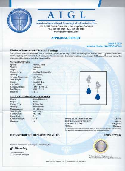 Interesting Tanzanite & Diamond Earrings in Platinum