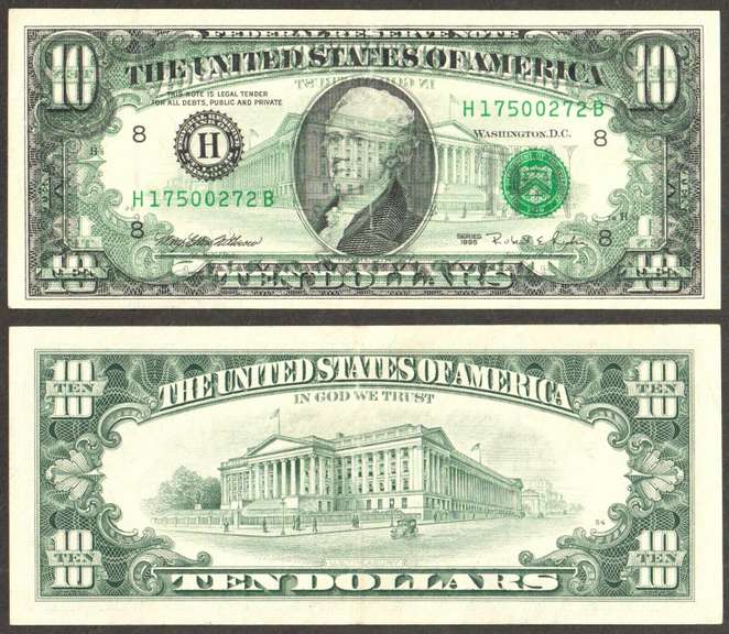 $10 1995 FRN Back to Face Offset Error Bold + Complete Dark + Dramatic AU