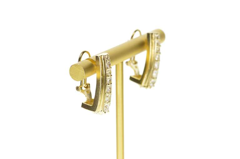 14K Yellow Gold Graduated Cubic Zirconia Squared French Clip Earrings