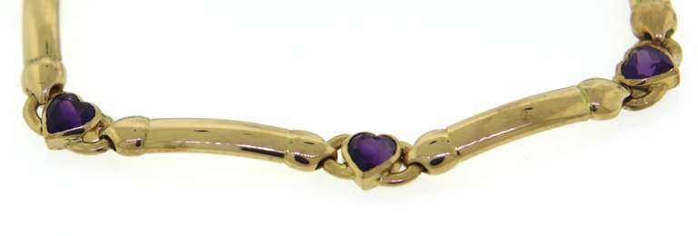 Wonderful 18kt YG Heart Cut Amethyst Bar Bracelet