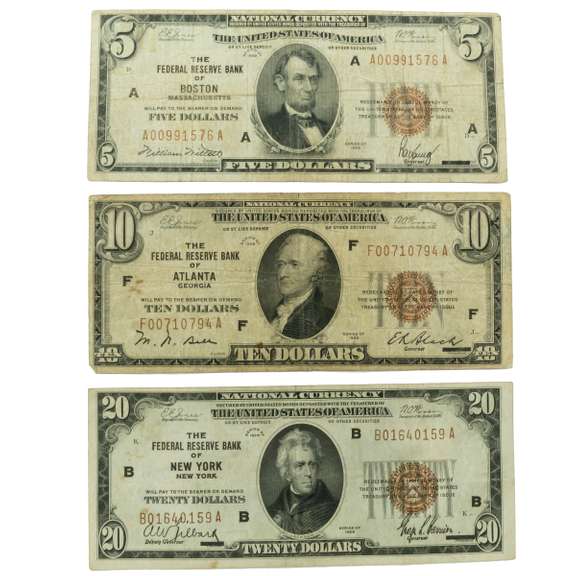$5 $10 & $ 20 National Currency Notes