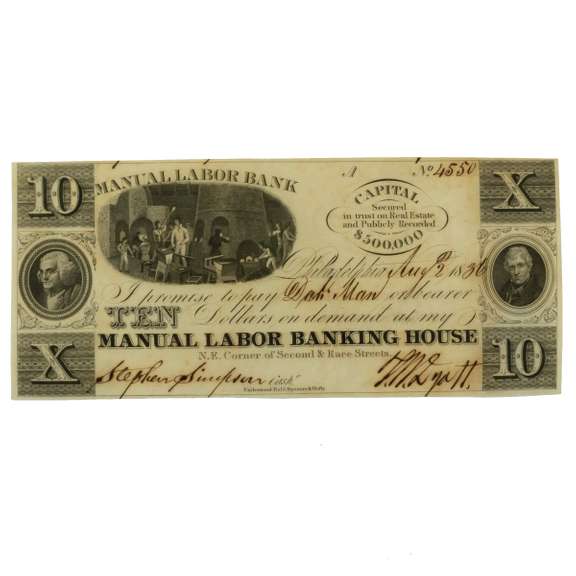 $ 10 Manual Labor Banking House Aug 2 1836 Note