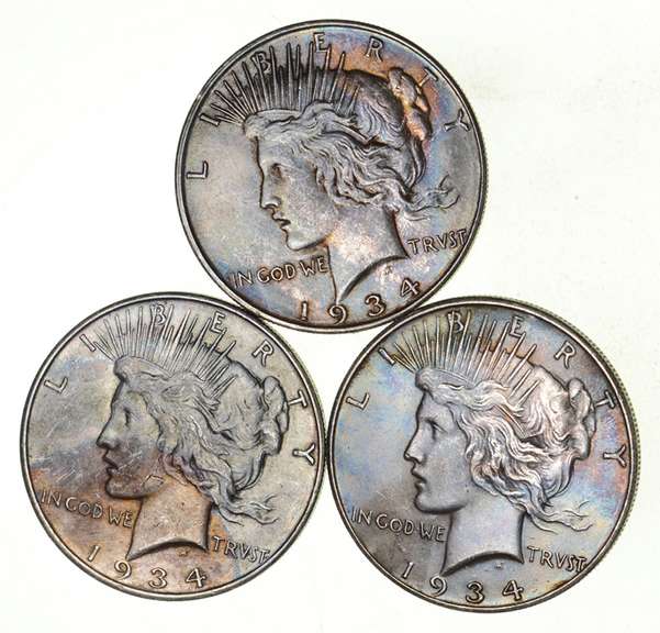 Lot (3) 1934-D Peace Silver Dollars - Beautiful Tone