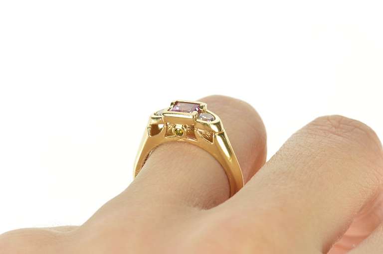 14K Yellow Gold Princess Syn. Pink Sapphire CZ Statement Ring