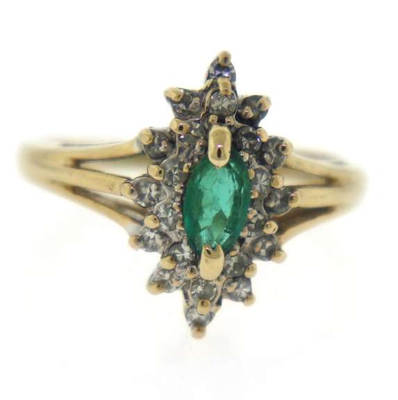 Beautiful Marquise Emerald and Diamond Ring in 14kt