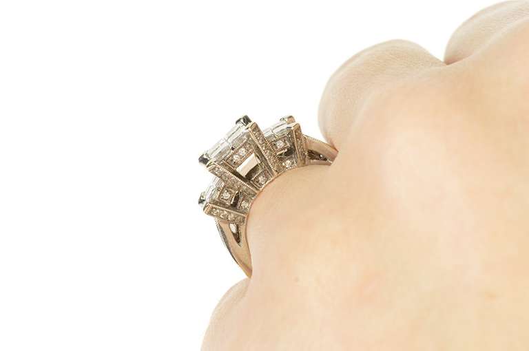 14K White Gold 1.75 Ctw Diamond Princess Ornate Engagement Ring