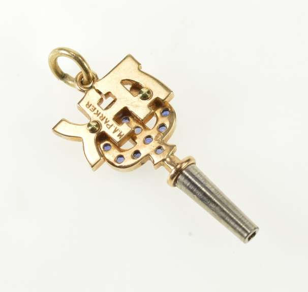 10K Yellow Gold Alpha Kappa Psi Sapphire Frat. Watch Key Charm/Pendant