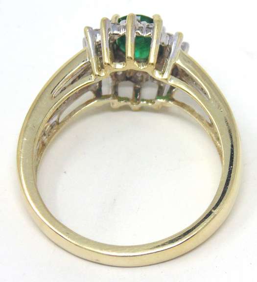 Stunning Yellow Gold Emerald & Diamond Halo Ring