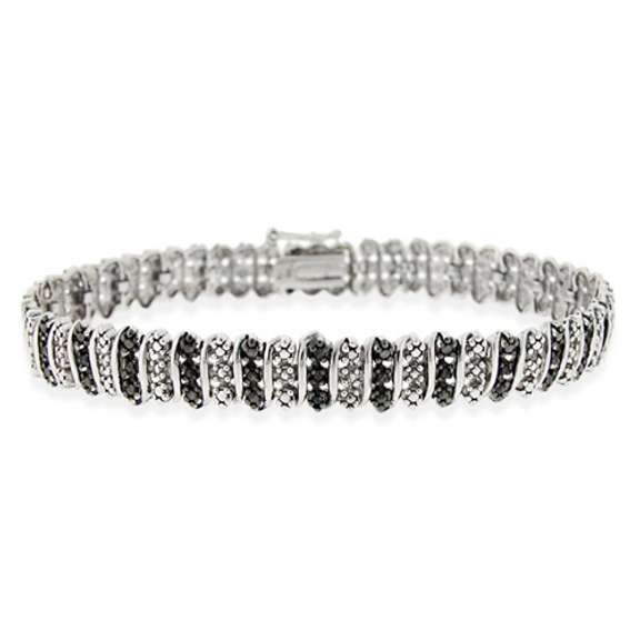 Sterling Silver Black Diamond Accent S Pattern Tennis Bracelet