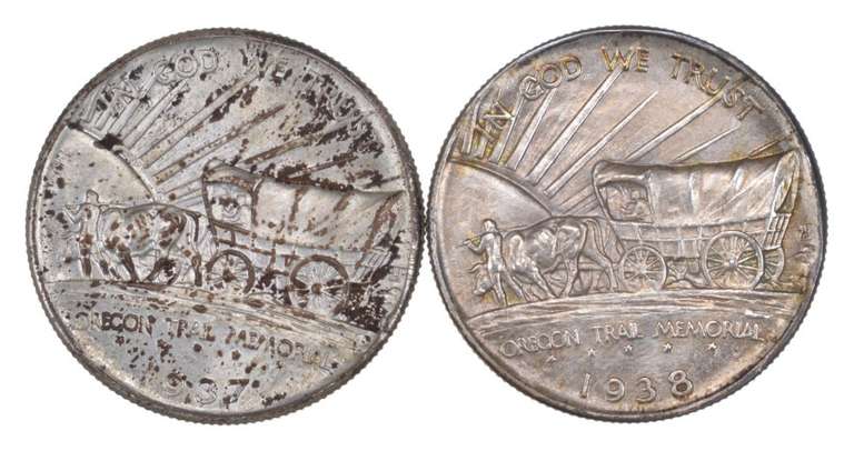 Lot (2) 1937-D & 1938-D Oregon Trail Commemorative Half Dollars - Unc