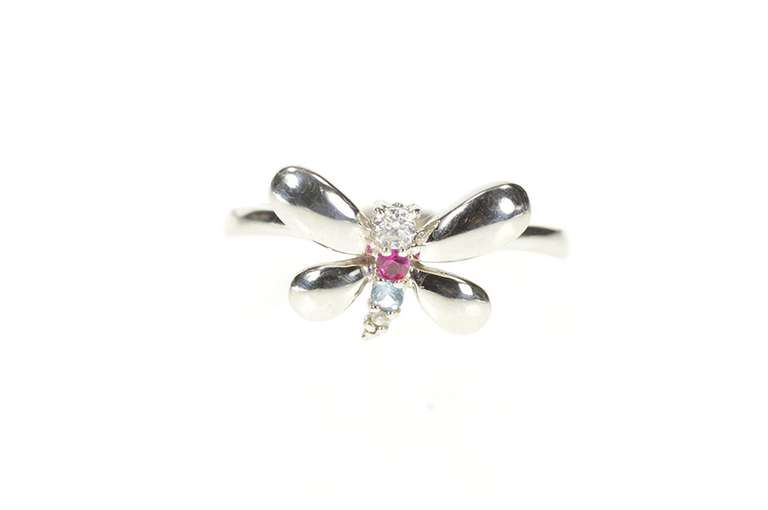 14K White Gold Diamond Ruby Inset Butterfly Statement Ring