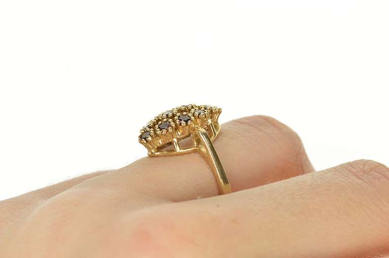 10K Yellow Gold Round Garnet Marquise Cluster Retro Cocktail Ring