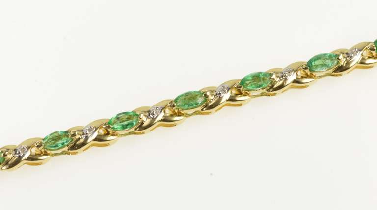 14K Yellow Gold Marquise Emerald Diamond X Link Tennis Bracelet