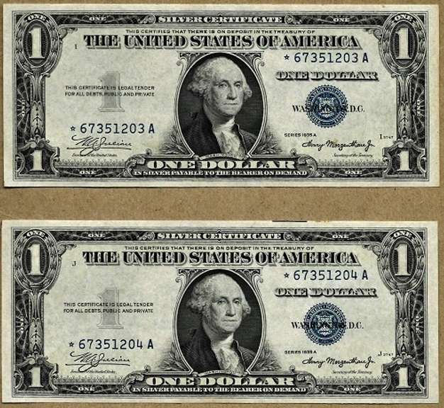 (2) Crisp Exceptional 1935A $1 Star Replacement Silver Certificates Better A Series-Consecutive!