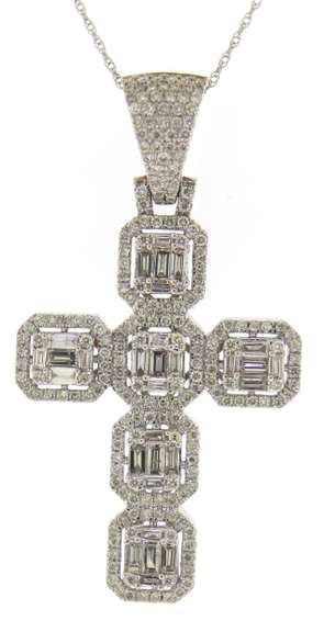 Unusual White Gold Diamond Cross Necklace