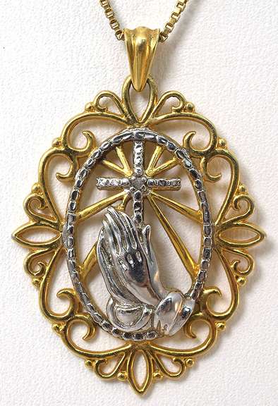 Sterling Silver Vermeil Praying Hands Necklace