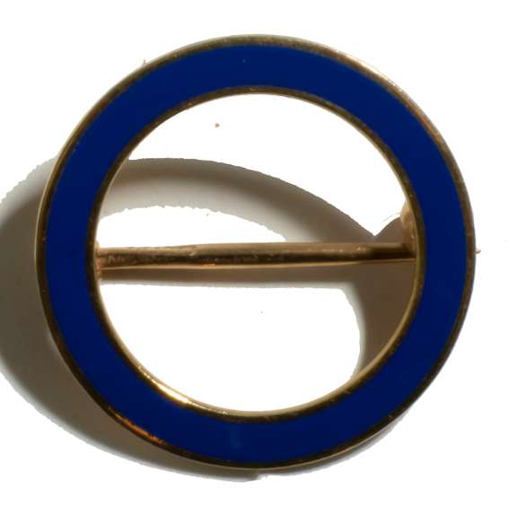 14 K Blue Enamel Circle Pin.