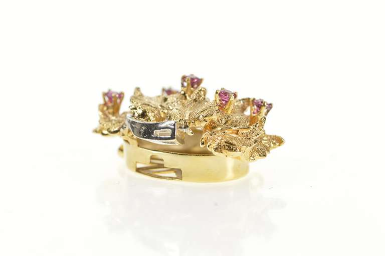 14K Yellow Gold 1940's Ruby Diamond Leaf Cluster Box Clasp