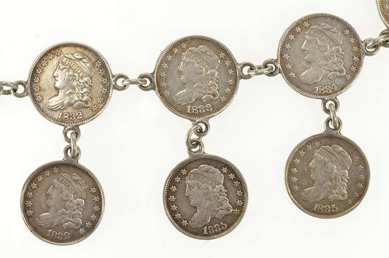 Sterling Silver 1829-1836 Capped Bust Dime Coin Chain Bracelet